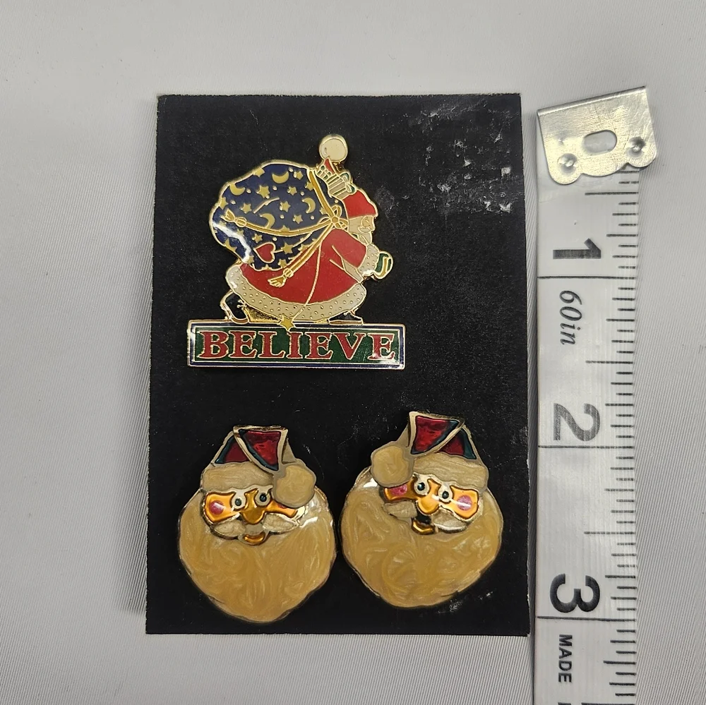 Mary Engelbreit Enamel Lapel Pin Christmas And Vintage Santa Earrings Lot